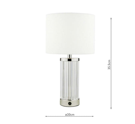 Enrico Rechargeable Table Lamp Polished Nickel and Glass With Shade LED