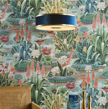 Alvaro 3 Light Single Pendant Brushed brass with blue shade