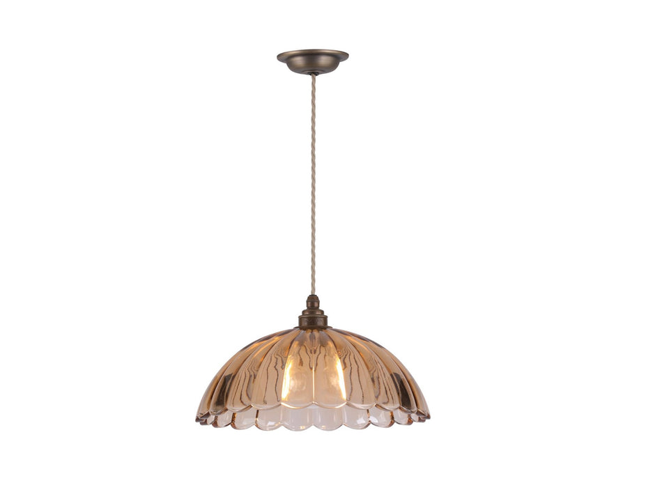 Mabel Pendant Tobacco Ribbed Glass and Antique Brass