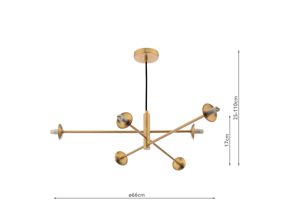 Vignette 6 Light Pendant Aged Brass Fitting with smoked glass globes
