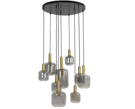 LEKAR 9 Light antique bronze+smoked glass ceiling pendant