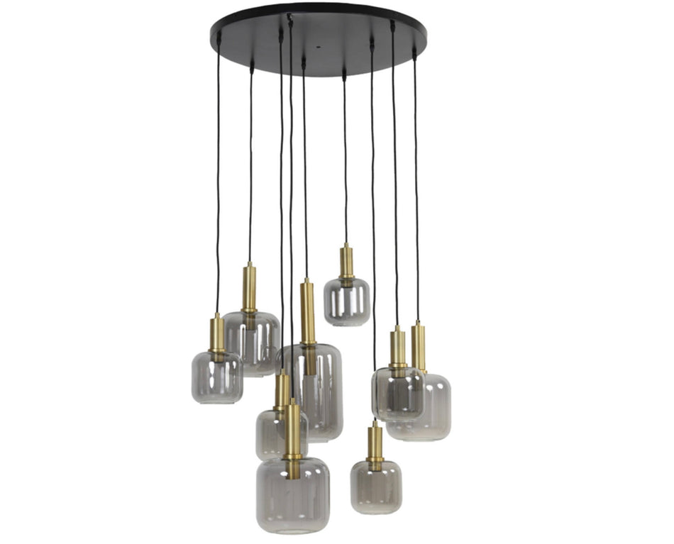 LEKAR 9 Light antique bronze+smoked glass ceiling pendant