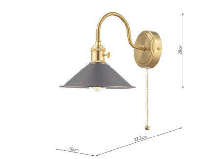 Hadano Wall Light Brass With Antique Pewter Shade