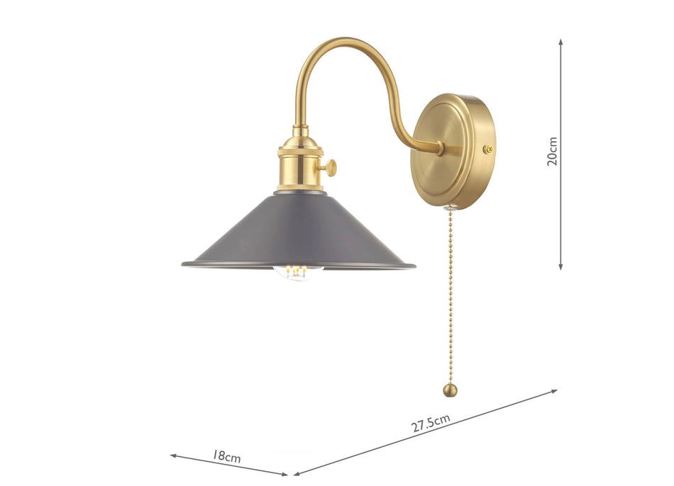 Hadano Wall Light Brass With Antique Pewter Shade