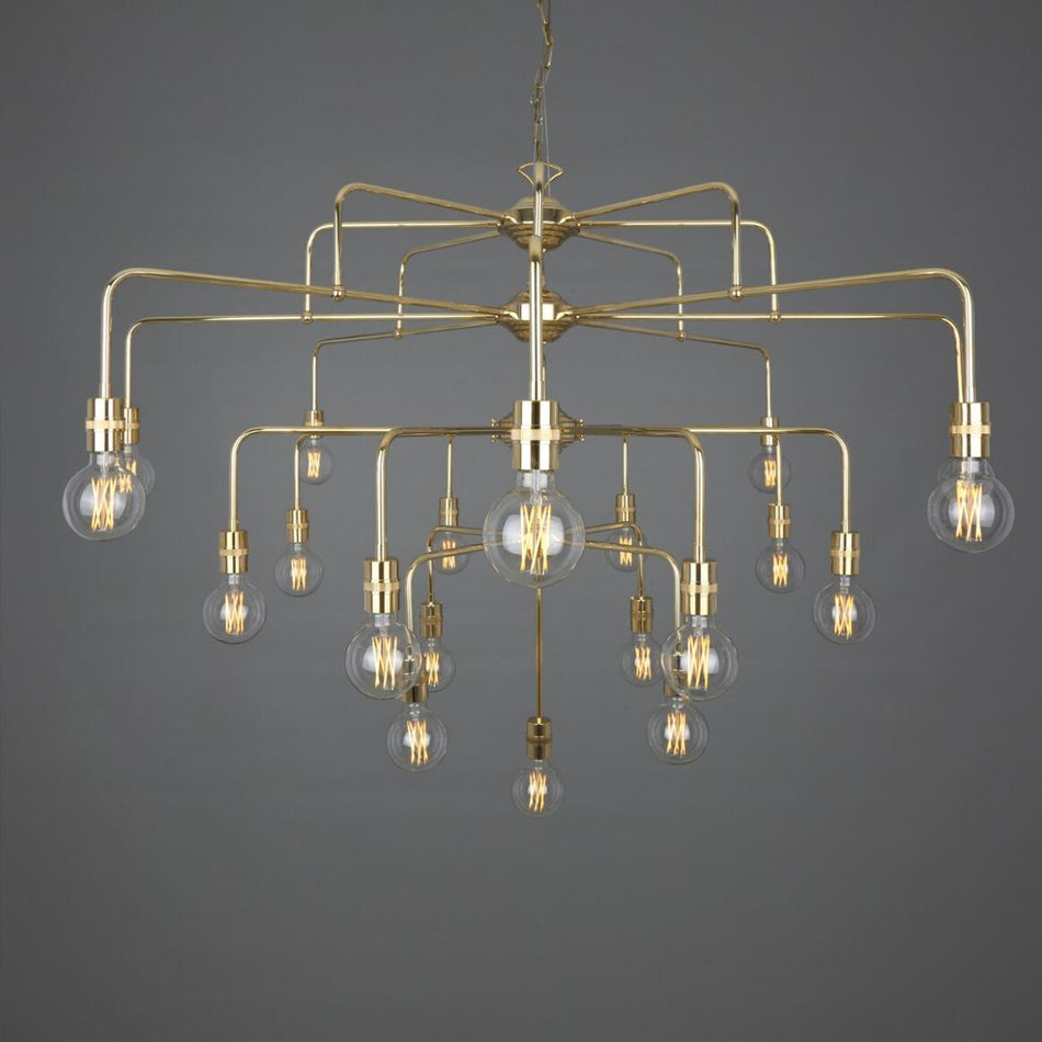 Pisa Four-Tier Bare Bulb Brass Chandelier 21-Light