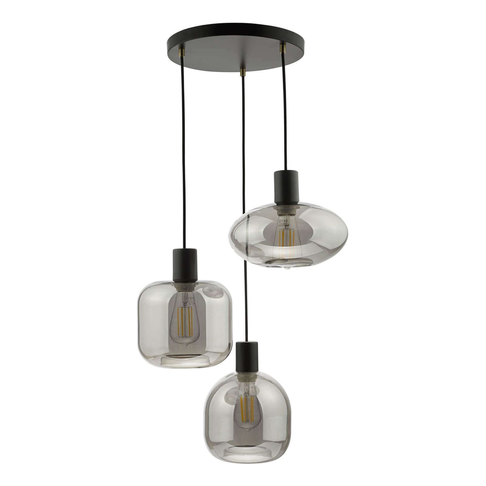 Aiden 3 Light Cluster Pendant Satin Black & Smoked