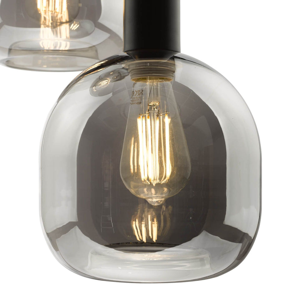 Aiden 3 Light Cluster Pendant Satin Black & Smoked