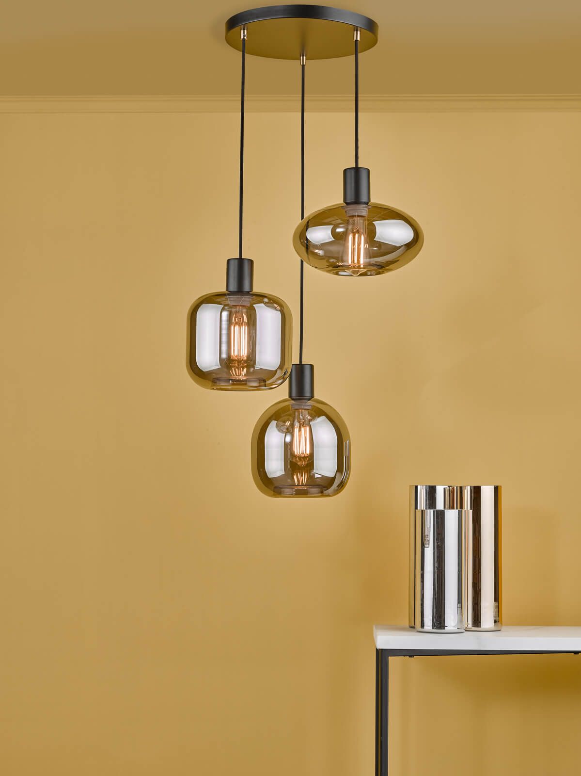 Aiden 3 Light Cluster Pendant Satin Black & Smoked