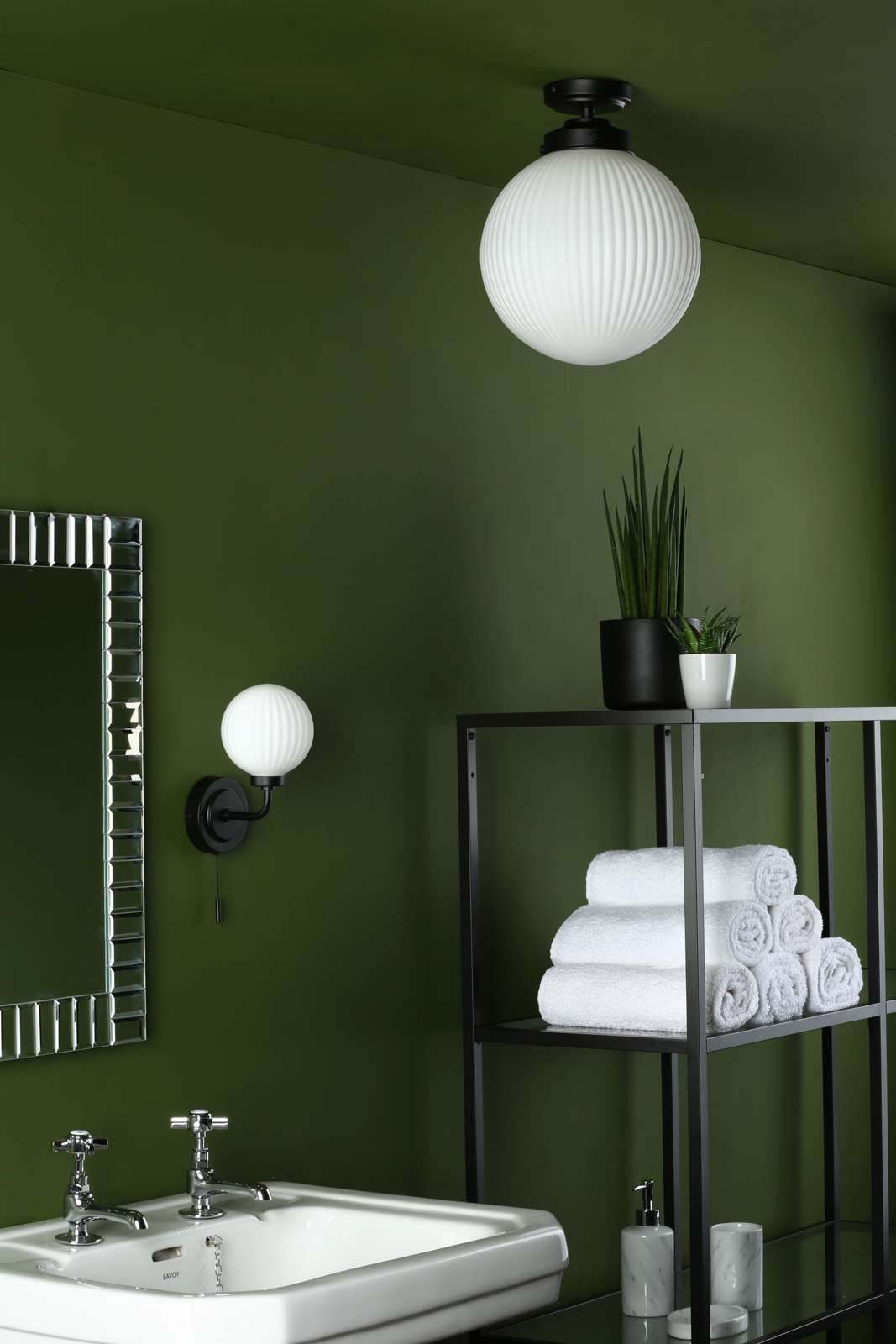 Alrik Bathroom Wall Light Matt Black Opal Glass IP44