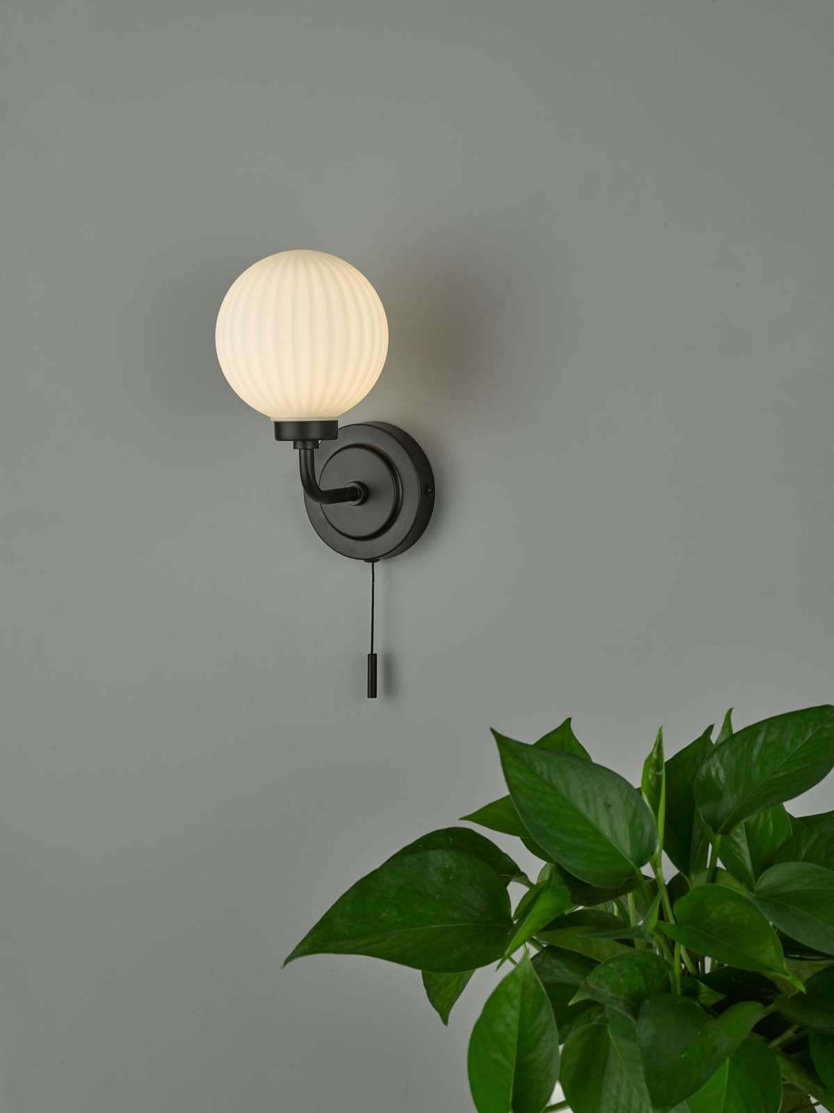 Alrik Bathroom Wall Light Matt Black Opal Glass IP44