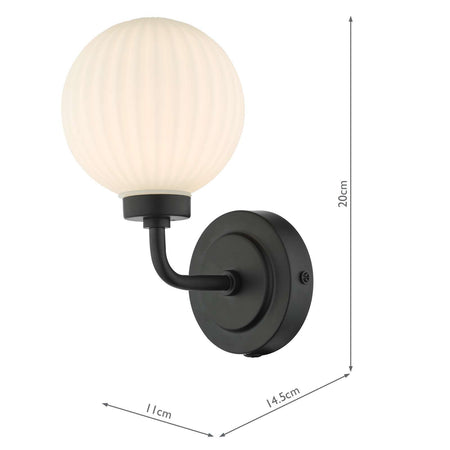 Alrik Bathroom Wall Light Matt Black Opal Glass IP44