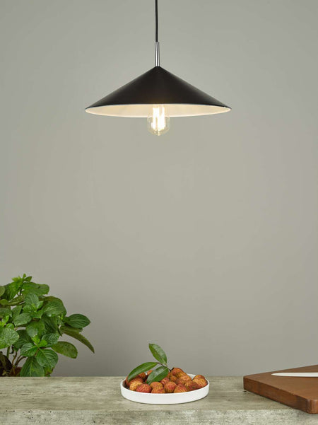 Apex 1 Light Single Pendant Matt Black Polished Chrome