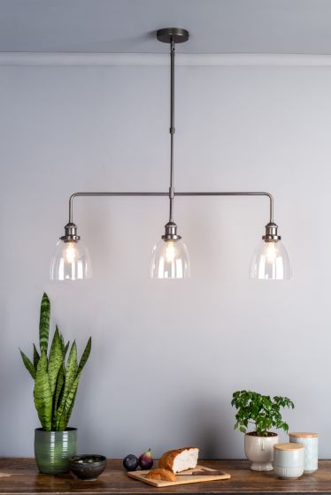 Arvin 3 Light Bar Pendant Antique Chrome & Glass