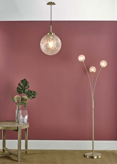 Avari 3 Light Floor Lamp Satin Brass Glass