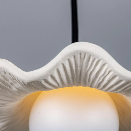 Rivale Pendant Light with Wavy Ceramic Shade, Matte White Striped