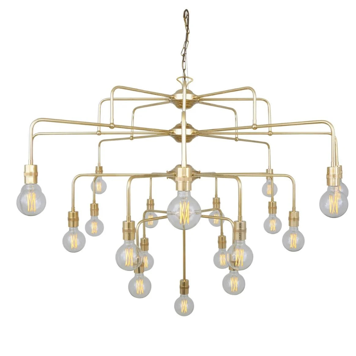 Pisa Four-Tier Bare Bulb Brass Chandelier 21-Light