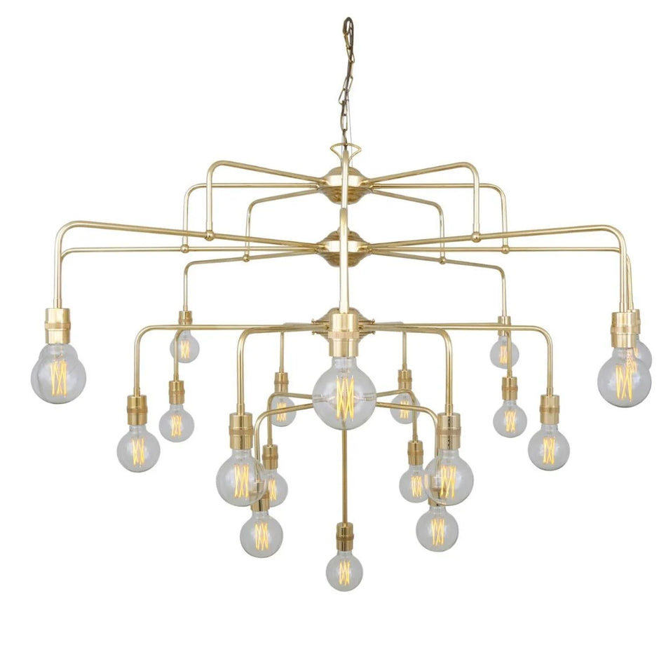 Pisa Four-Tier Bare Bulb Brass Chandelier 21-Light