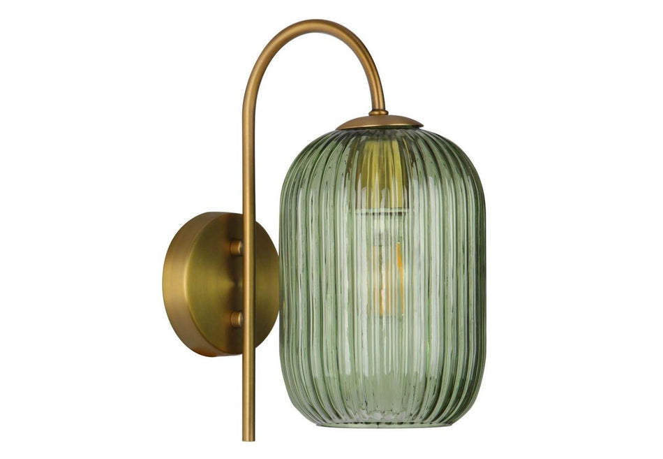 Idra Wall Light Aged Bronze and Green Ribbed Glass