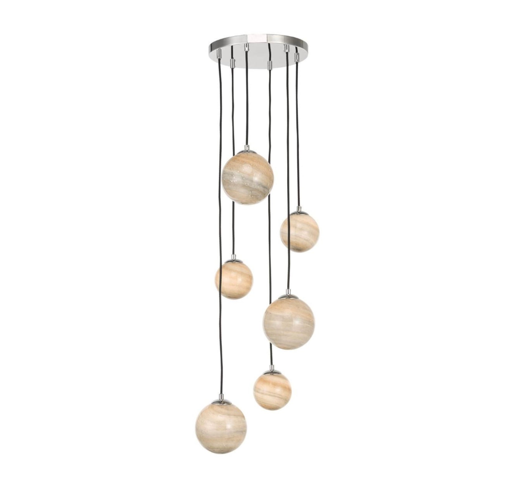 Mikara 6 Light Cluster Pendant Marble Effect Glass & Polished Chrome ceiling light