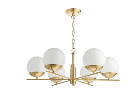 Bombazine 6 Light Pendant Natural Brass and Opal Glass