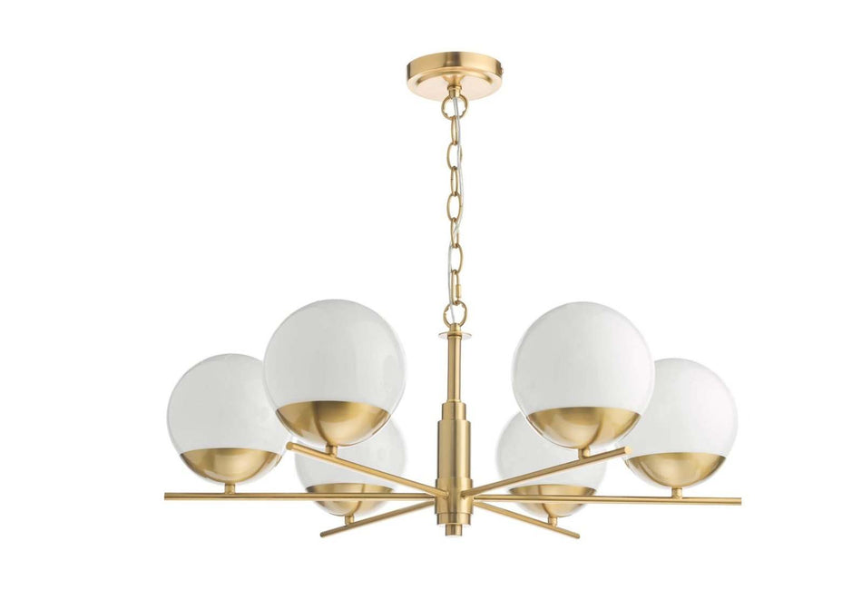 Bombazine 6 Light Pendant Natural Brass and Opal Glass