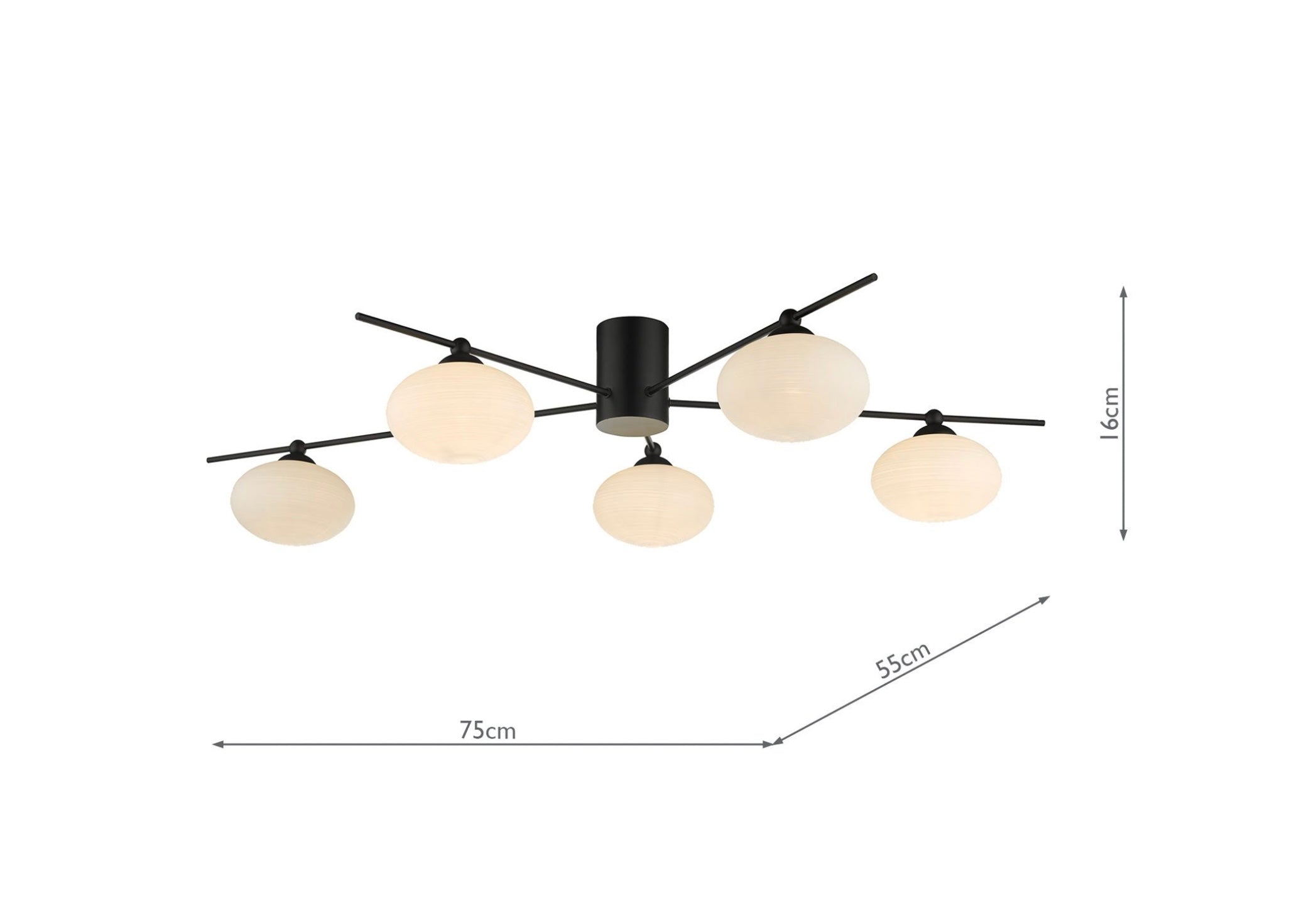 Jasper 5lt Semi Flush Matt Black Opal Glass