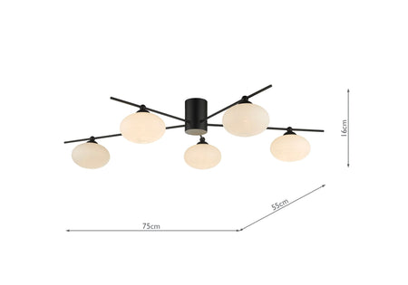 Jasper 5lt Semi Flush Matt Black Opal Glass