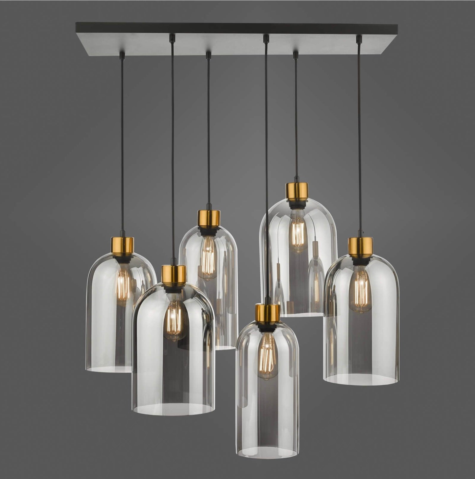 Alma 6 Light Bar Pendant Matt Black Smoked Glass