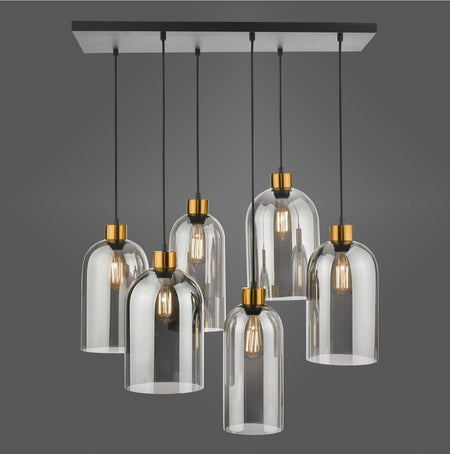 Alma 6 Light Bar Pendant Matt Black Smoked Glass
