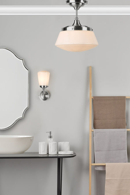 Caden Bathroom Semi Flush Polished Chrome Opal Glass IP44