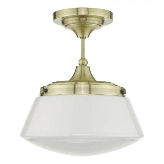 Caden Bathroom Semi Flush Antique Brass Opal Glass IP44