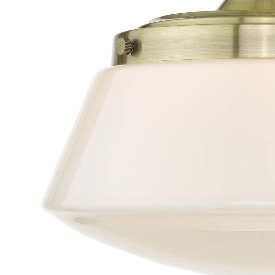 Caden Bathroom Semi Flush Antique Brass Opal Glass IP44