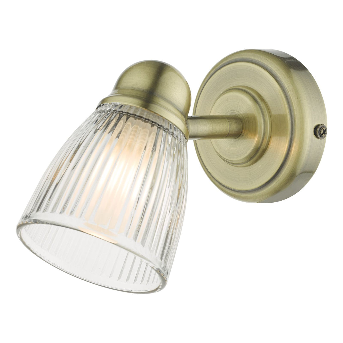 Cedric Bathroom Single Wall Spotlight Antique Brass Glass IP44