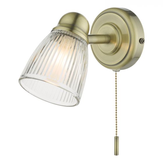 Cedric Bathroom Single Wall Spotlight Antique Brass Glass IP44