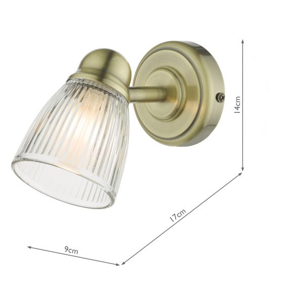 Cedric Bathroom Single Wall Spotlight Antique Brass Glass IP44