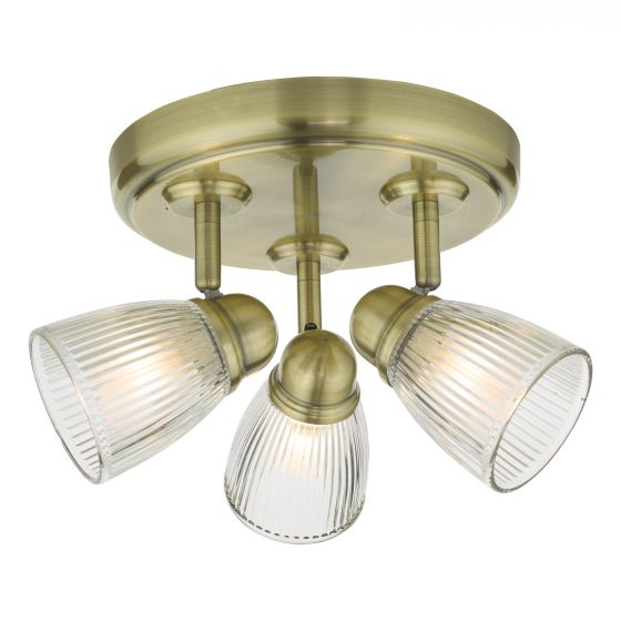 Cedric Bathroom 3 Light Spotlight Antique Brass Glass IP44