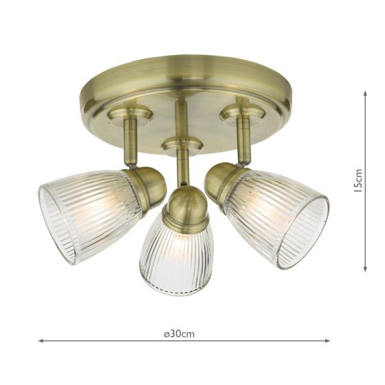 Cedric Bathroom 3 Light Spotlight Antique Brass Glass IP44