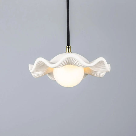 Rivale Pendant Light with Wavy Ceramic Shade, Matte White Striped