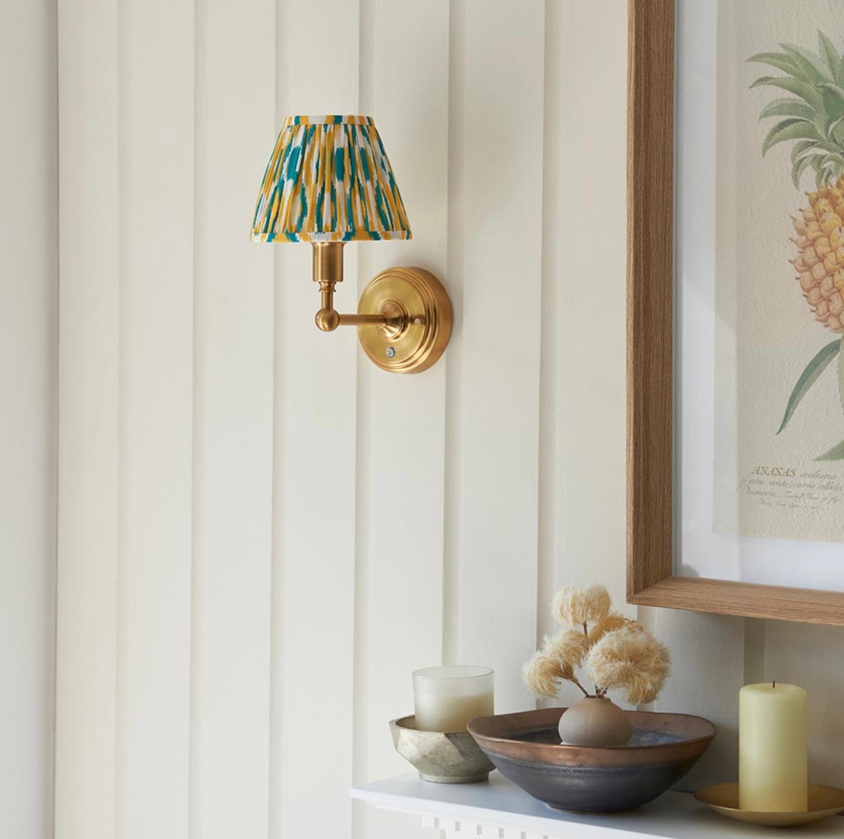 Burley Rechargeable Wall light & Ikat Yellow Jade shade 16cm shade