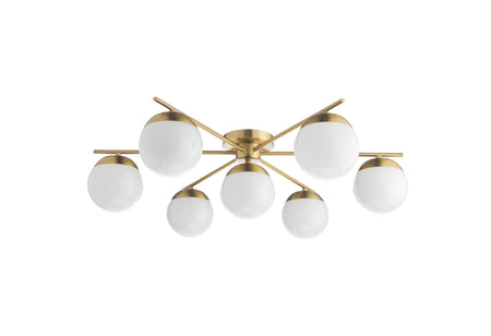 Bombazine 7 Light Semi-Flush Natural Brass and Opal Glass