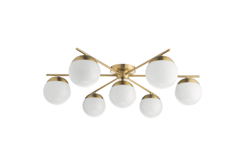 Bombazine 7 Light Semi-Flush Natural Brass and Opal Glass