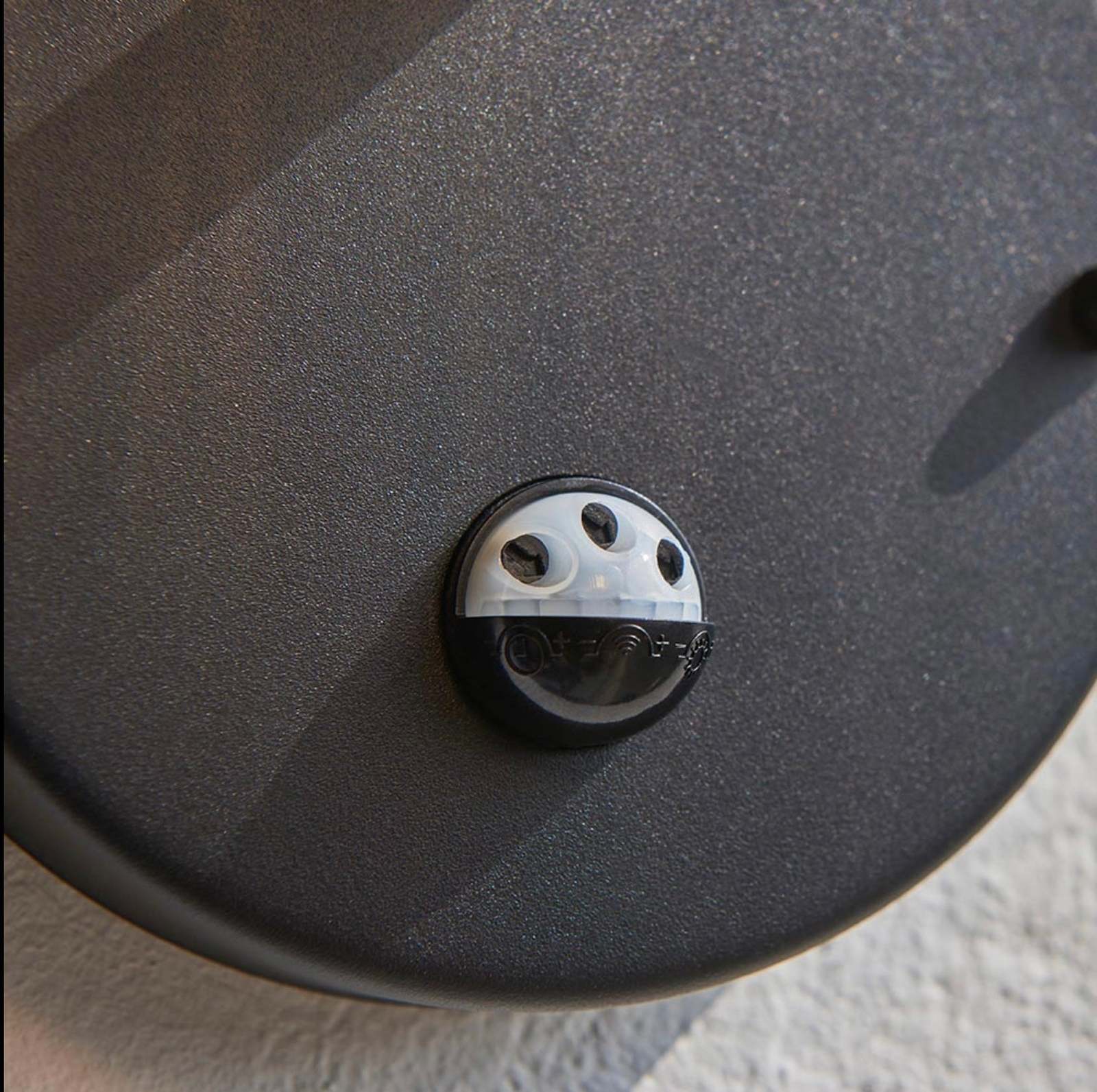 Eldon outdoor Wall PIR sensor light / exterior black and ribbed glass lamp