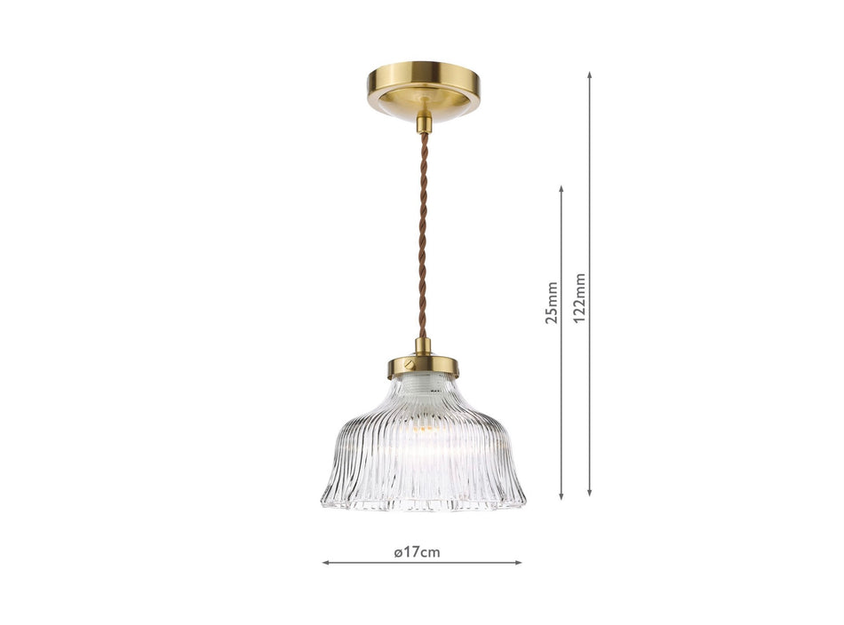 Maude Pendant Natural Brass and Ribbed Glass