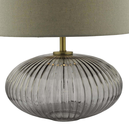 Edmond Table Lamp Smoked Glass Antique Brass Detail With Shade