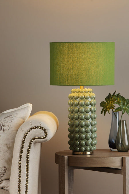 Etzel Table Lamp Green Satin Brass With Shade