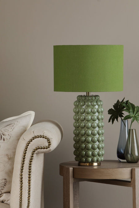 Etzel Table Lamp Green Satin Brass With Shade