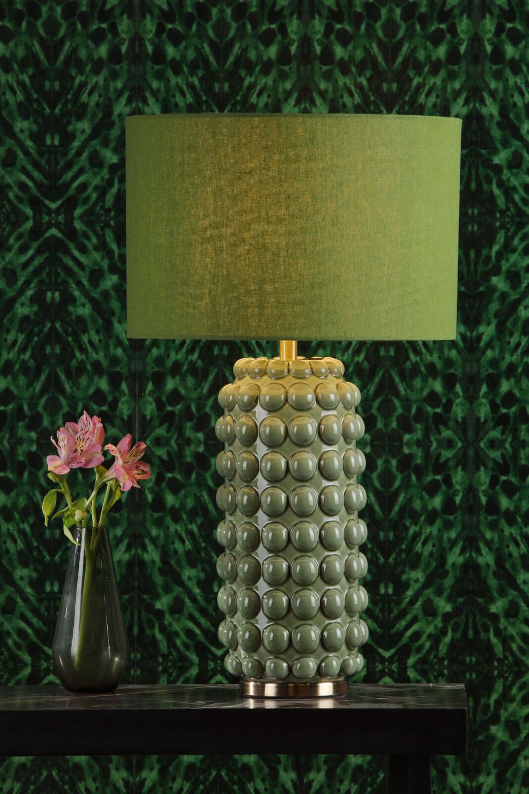 Etzel Table Lamp Green Satin Brass With Shade