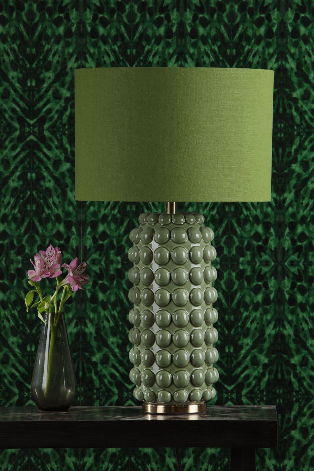 Etzel Table Lamp Green Satin Brass With Shade