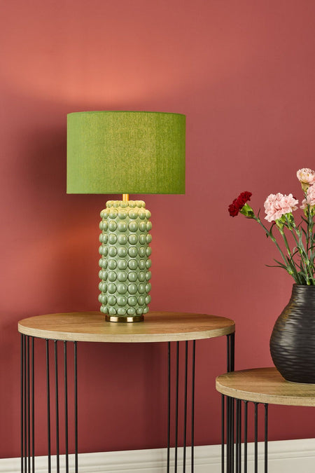 Etzel Table Lamp Green Satin Brass With Shade
