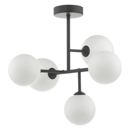 Euan 5 Light Semi Flush Black & Opal Glass